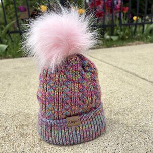 Alepo Girls Winter Beanie Hat Kids Pom Knit Ski Cap Thick Fleece Pink Rainbow